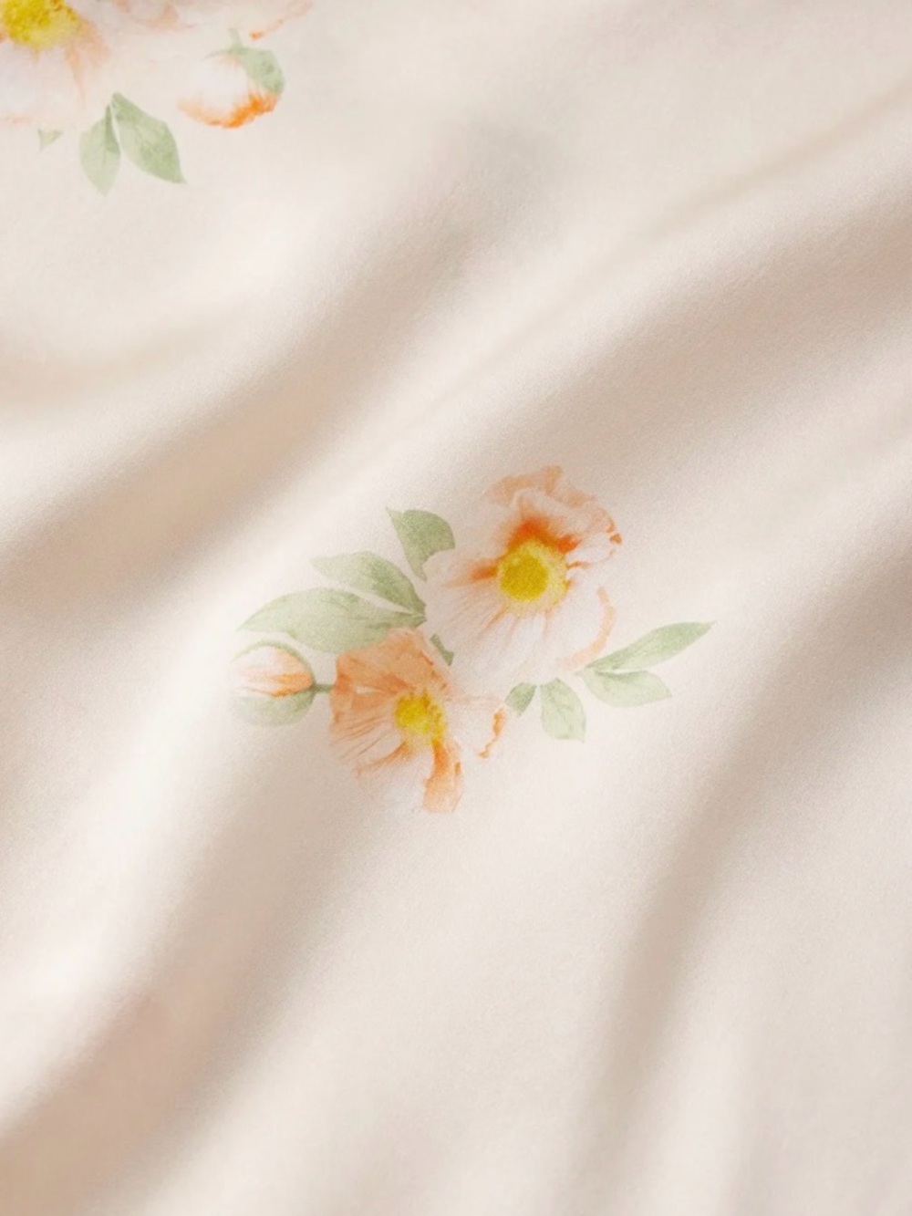 EBERJEY Inez Washable Silk Printed Long PJ Set in Floral Bloom Peach Dust/Ivory - Picture 3 of 3